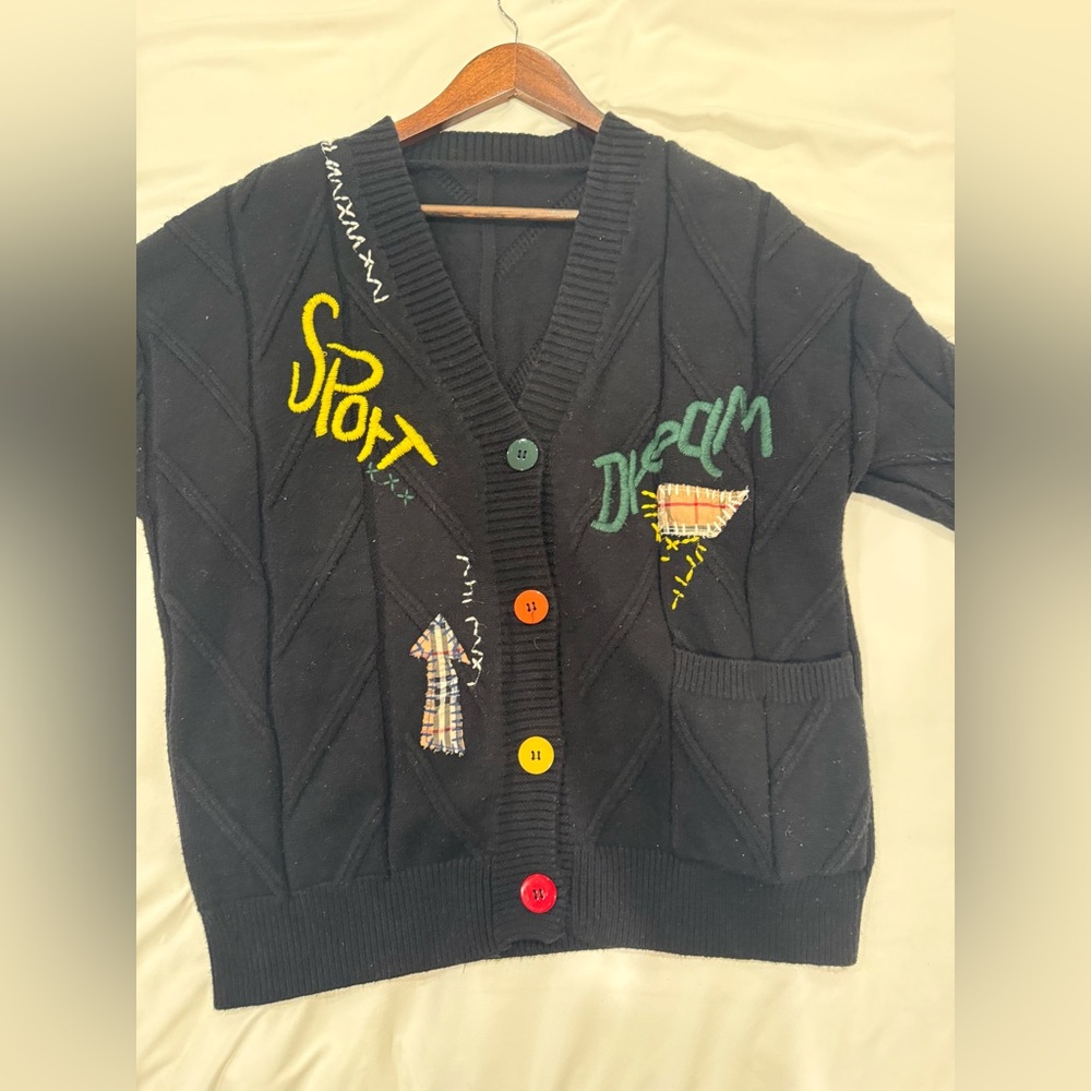 Colorful Button Black Cardigan - Picture 3 of 4